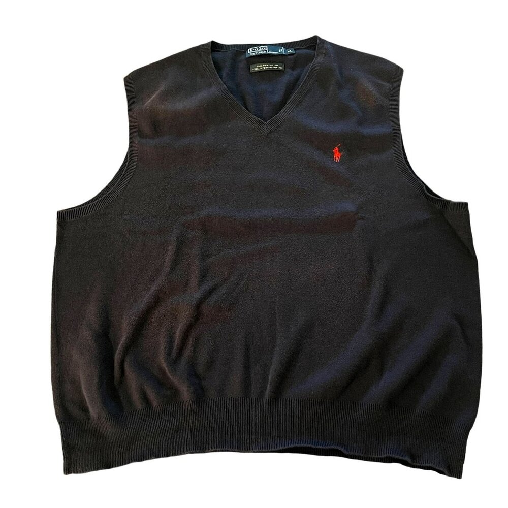 Polo by Ralph Lauren Men's Navy Blue 100% Pima Cotton Sweater Vest, Size XL